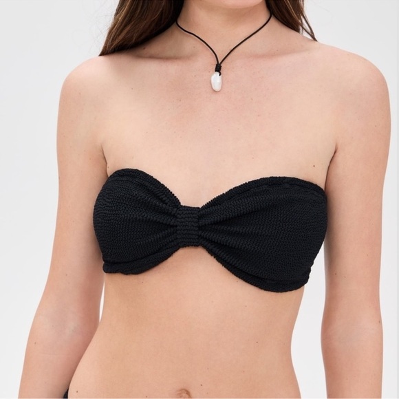New Hunza G Jean Bikini Top Bandeau Strapless Crinkle Black Swim Bathing OS - Picture 1 of 5